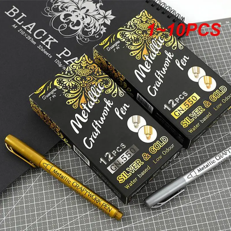 1~10PCS Brush Metallic Marker Pens Set Gold Silver White Permanent Art Markers for Artist Illustration Crafts Scrapbooking