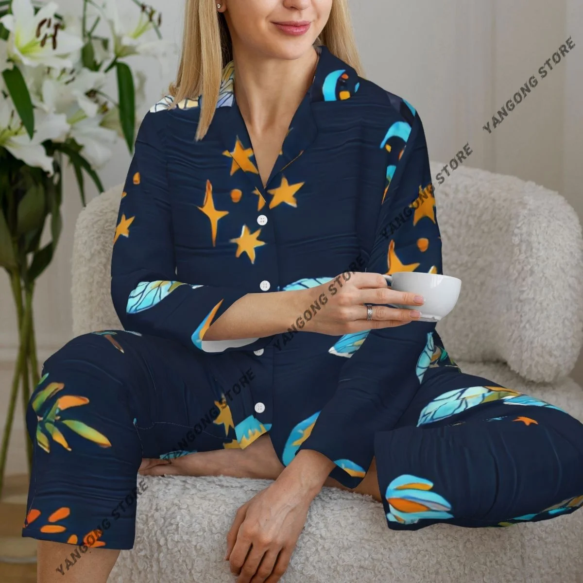 

Весенне-осенний пижамный комплект, женские брюки с длинными рукавами, комплект из двух предметов с мотыльком и волшебным мистическим комплектом для домашнего интерьера