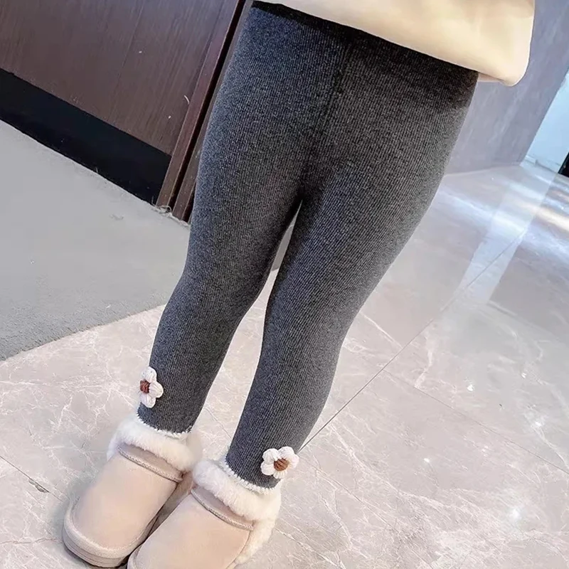 طفل الفتيات السراويل الاطفال الخريف الشتاء لطيف محبوك زهرة البساطة السراويل الضيقة 1-6 سنة الشتاء الأطفال طماق السراويل #5