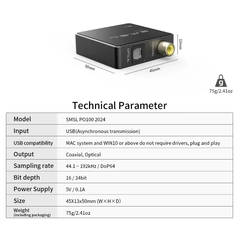 SMSL PO100 2024 USB цифровой интерфейс ЦАП MQA аудио декодер TYPE-C вход OPT/COAX выход DSD DOP64 XMOS XU316 ПК телефон планшет
