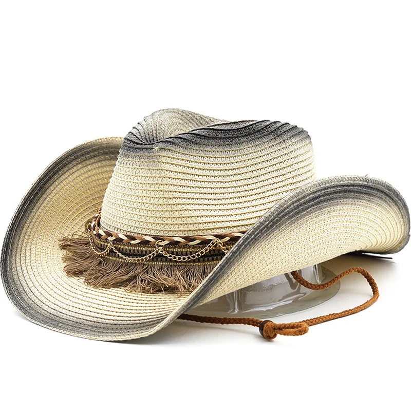 

Cowboy Straw Wide Hat Brim For Men Vintage Beach Outing Sun Visor Hats White Fashion Elegant Uv Protection Summer Women's Caps