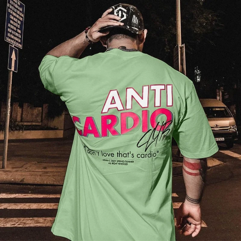 summer ANTI CARDIO Oversized sports t shirt short sleeves cotton t shirt Gym Fitness Male Training Workout Cotton Tees Tops image 6