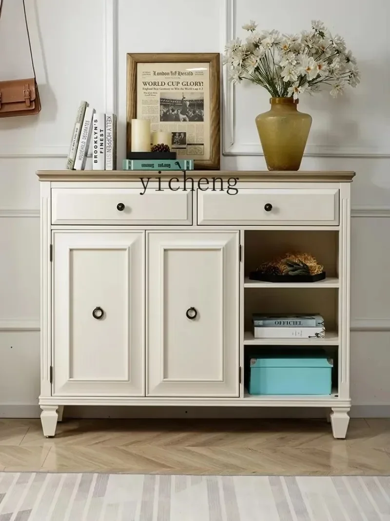 Mediterranean Shoe Cabinet Household All Solid Wood Balcony Locker Red Oak Log Furniture Small Apartment Entrance StorageN20