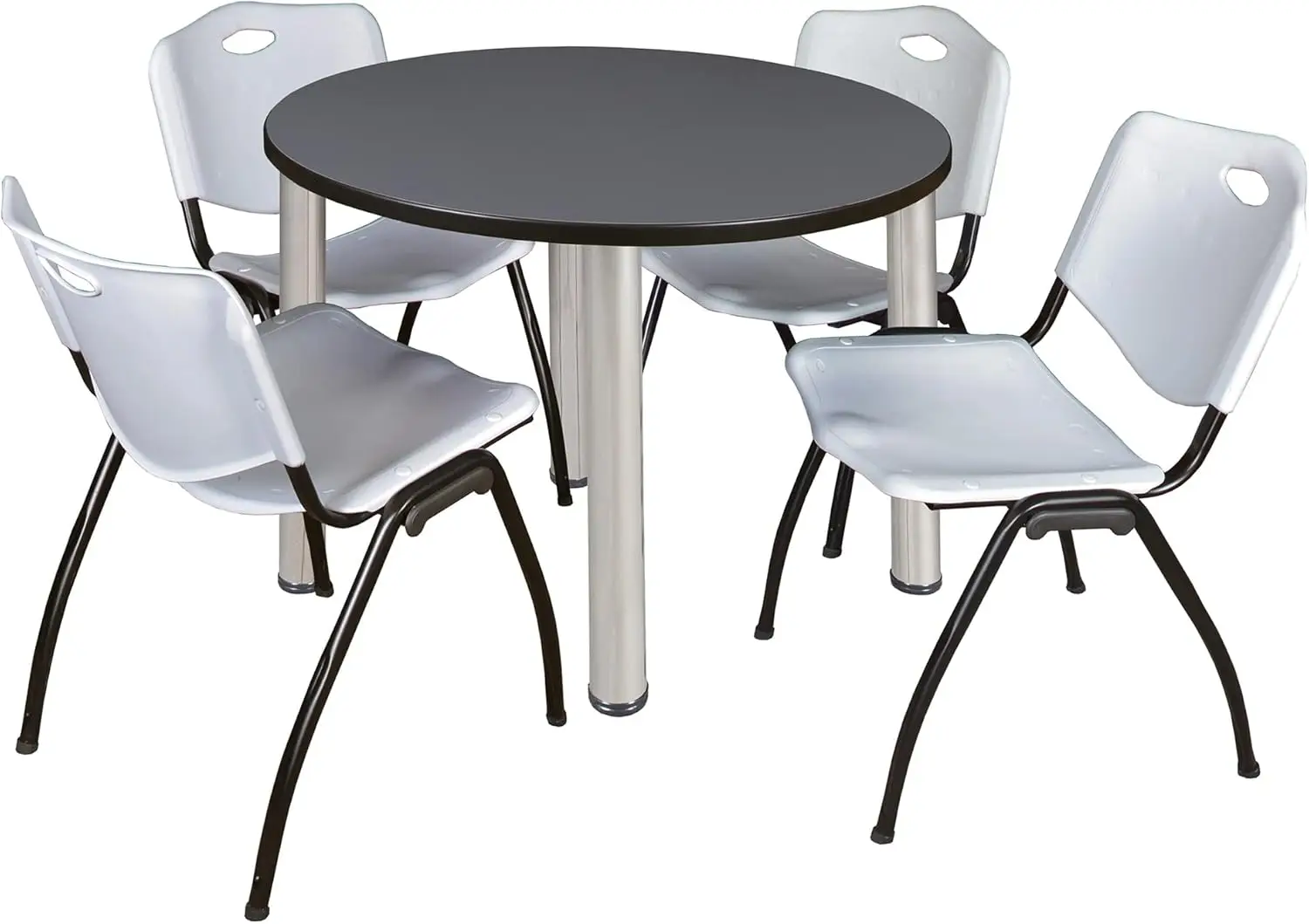 Kee-Round Breakroom Tabela, cinza Chrome Stack cadeiras, 4 cadeiras, 36"