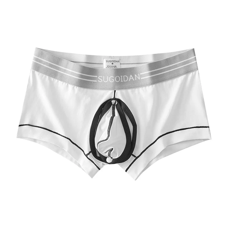 Men's Underwear Boxer Shorts Detachable Ball Pouch Underpants Cotton Low Waist Sexy Breathable Loungewear Intimate Bottoms