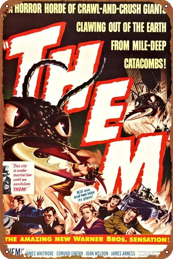 Them 1954 Movie Poster Retro Metal Sign Vintage Tin Sign for Cafe Bar Home Wall Decor 12 X 8 inch sign