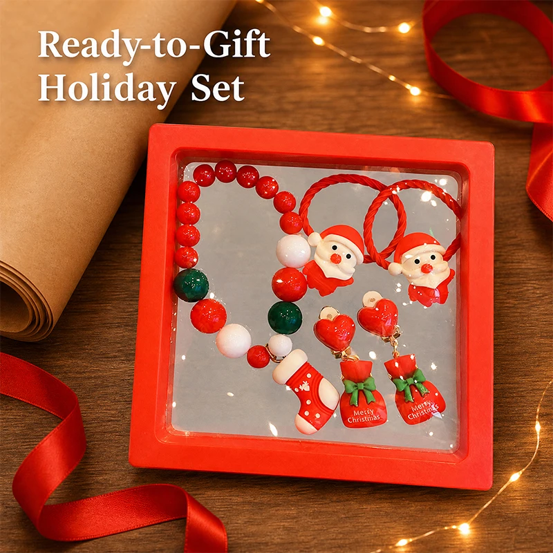 Children's jewelry, Christmas bracelets, rings, ear clips, reindeer girl gifts, holiday parties