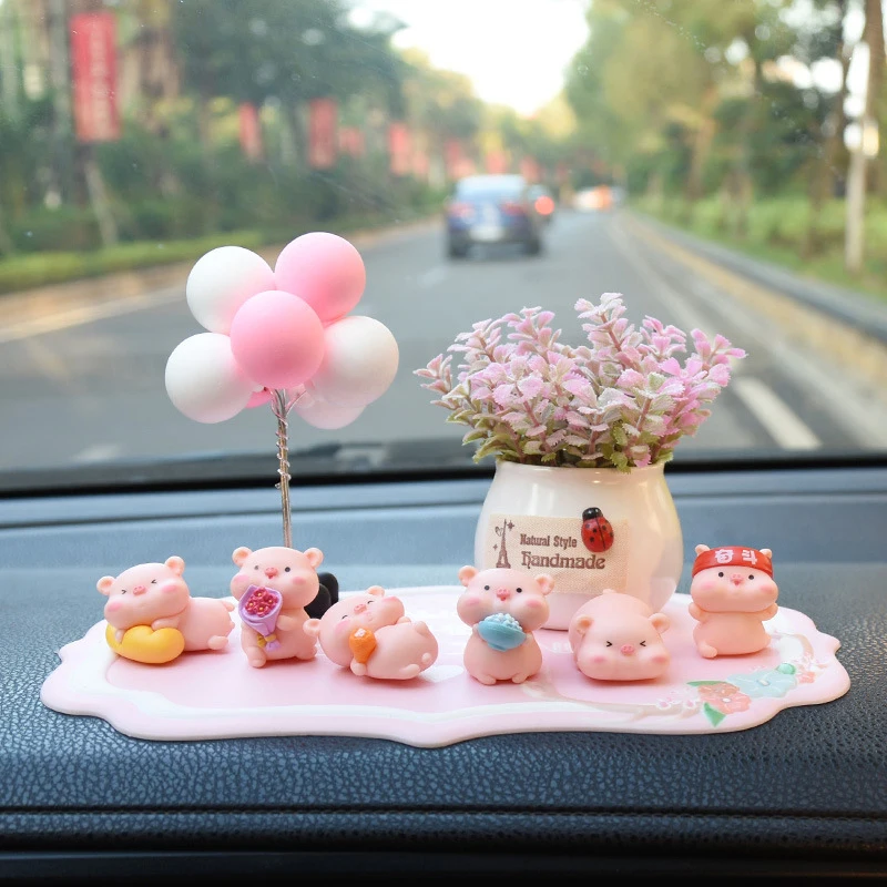 

6pcs Piggy Car Interior Jewelry Ornament Decor Cute Car Mounted Ornaments Auto Interior Dashboard Accessories For Girls Gifts