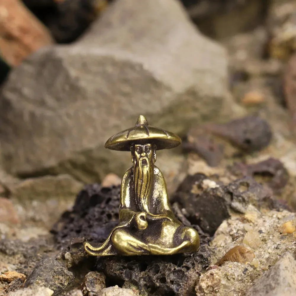 Retro Brass Old Fisherman Mini Figurine Statue Vintage Fishing Man Desktop Ornament Home Decoration Craft Accessories