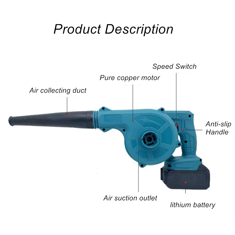 Cordless 2 In 1 Cordless Electric Air Blower Vacuum Cleannig Blower Blowing & Suction Leaf Dust Collector For Makita 18V Battery