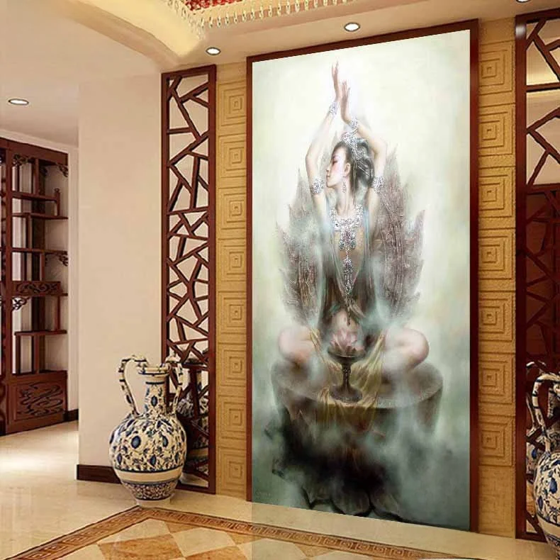 

Precision Cross Stitch Diamond Painting Tian Nü Vertical Portrait Cotton Fabric Buddhist Goddess Lucky Blessing Home Decor