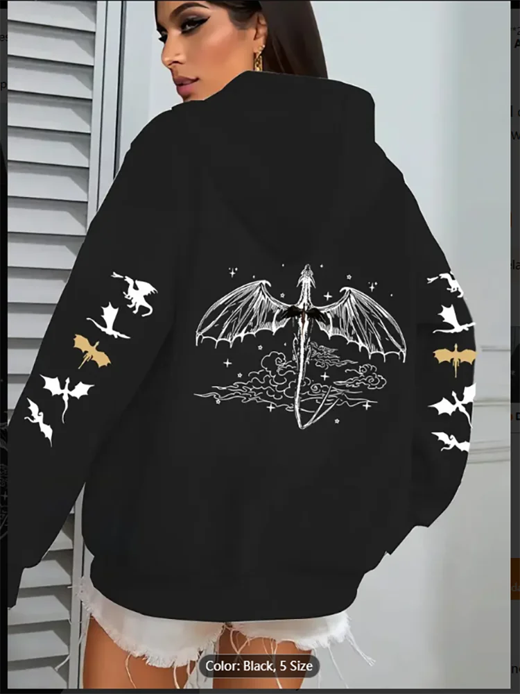 Sudadera con capucha informal con cremallera y estampado de dragón real con bolsillos, sudadera deportiva a la moda, chaqueta con capucha de ajuste cómodo para otoño