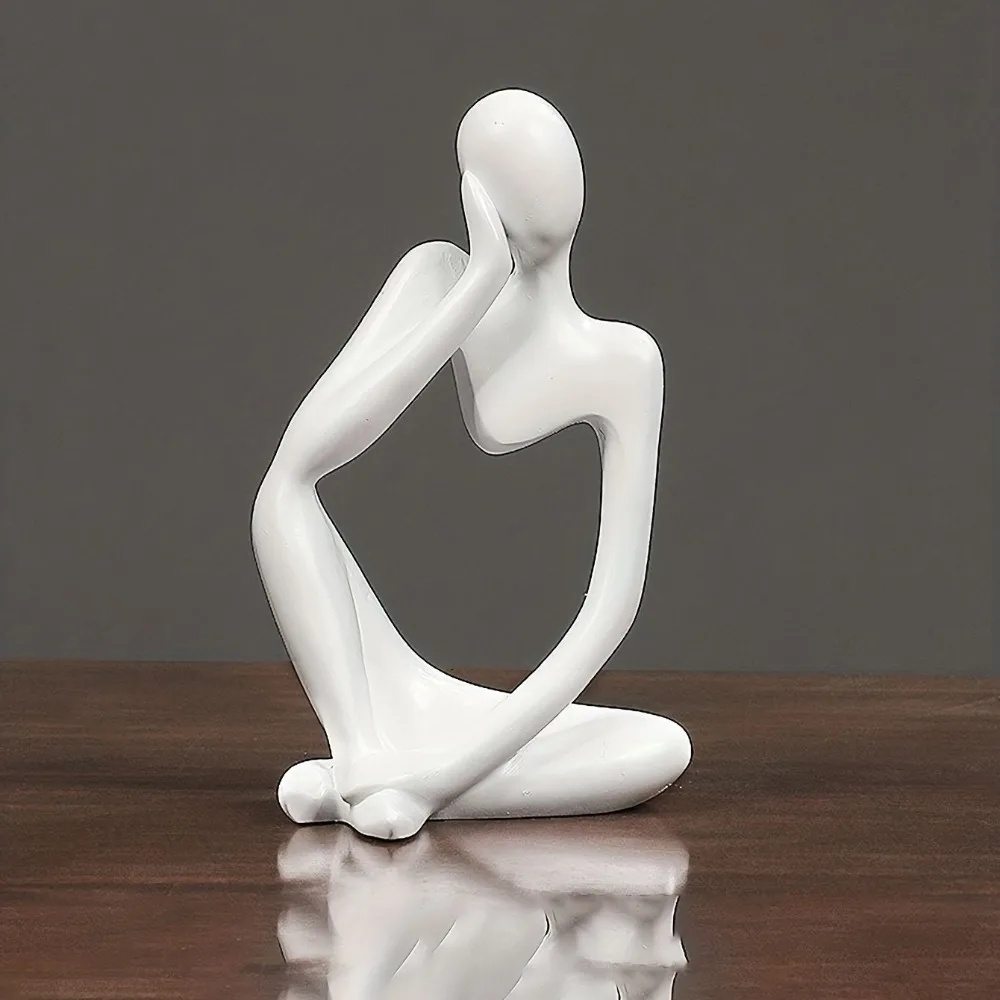 Abstract Thinker Statue Sandstone Textured Resin Sculpture Modern Minimalist Decorative Figurine Office Bookshelf Desktop Decor