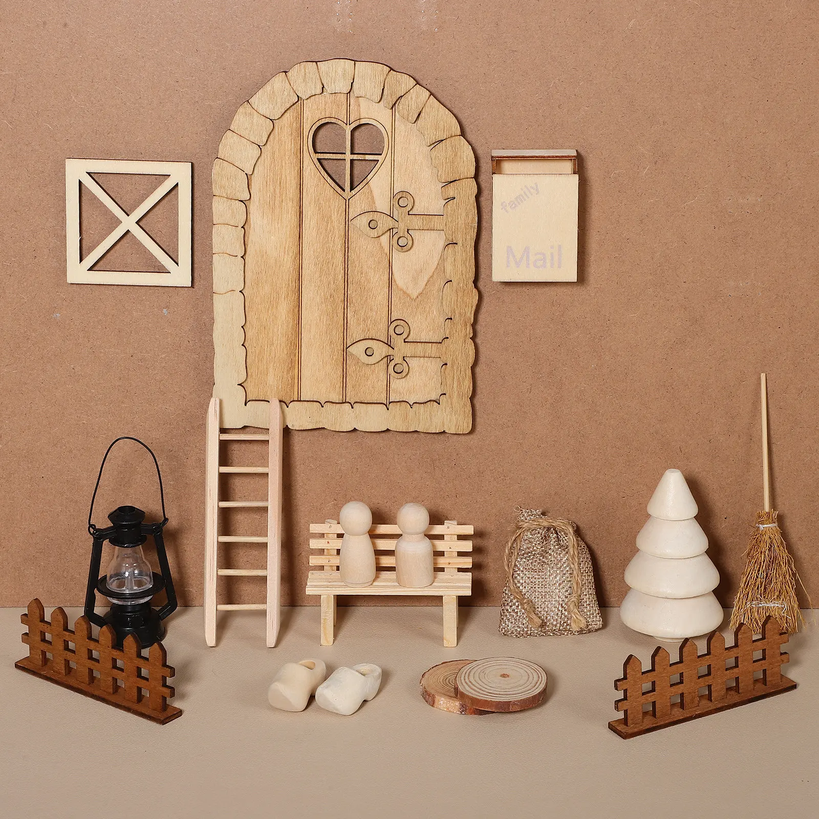 

1Set Christmas Mini House Accessories Stylish Wooden Miniature Window Fence Furniture Decor Craft Supplies Miniature Window