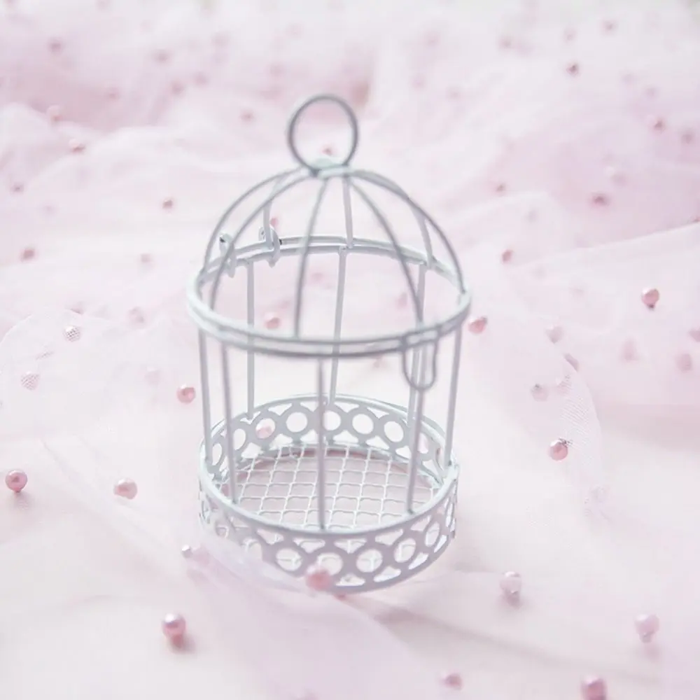 Girl Heart Ornament Bird Cage Mini Bird Cage Cute Macaron Bird Cage Storage Box Portable Iron Craft Party Decor