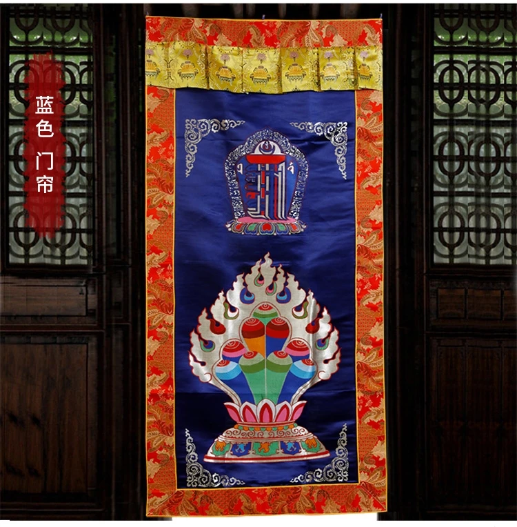 Wholesale Buddhist supplie Greco-Buddhist Buddhism wall Kalachakra Auspicious Embroidery Door curtain talisman