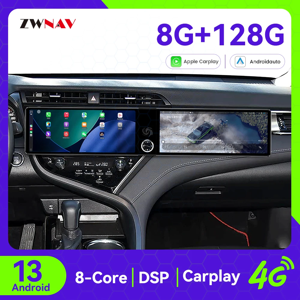 

Android 13 CarPlay автомобильный радиоприемник 24,6-дюймовый сенсорный экран для Toyota Camry 2016-2019, GPS-навигация, мультимедийный плеер, головное устройство, авто