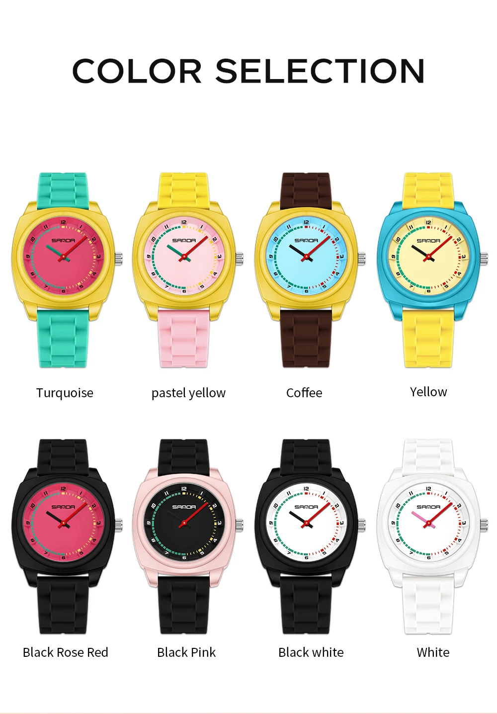 SANDA ใหม่ 9109 แฟชั่นเด็กนาฬิกาควอตซ์กีฬากันน้ํา Night Light Dopamine ตัดกันควอตซ์นาฬิกา 2025