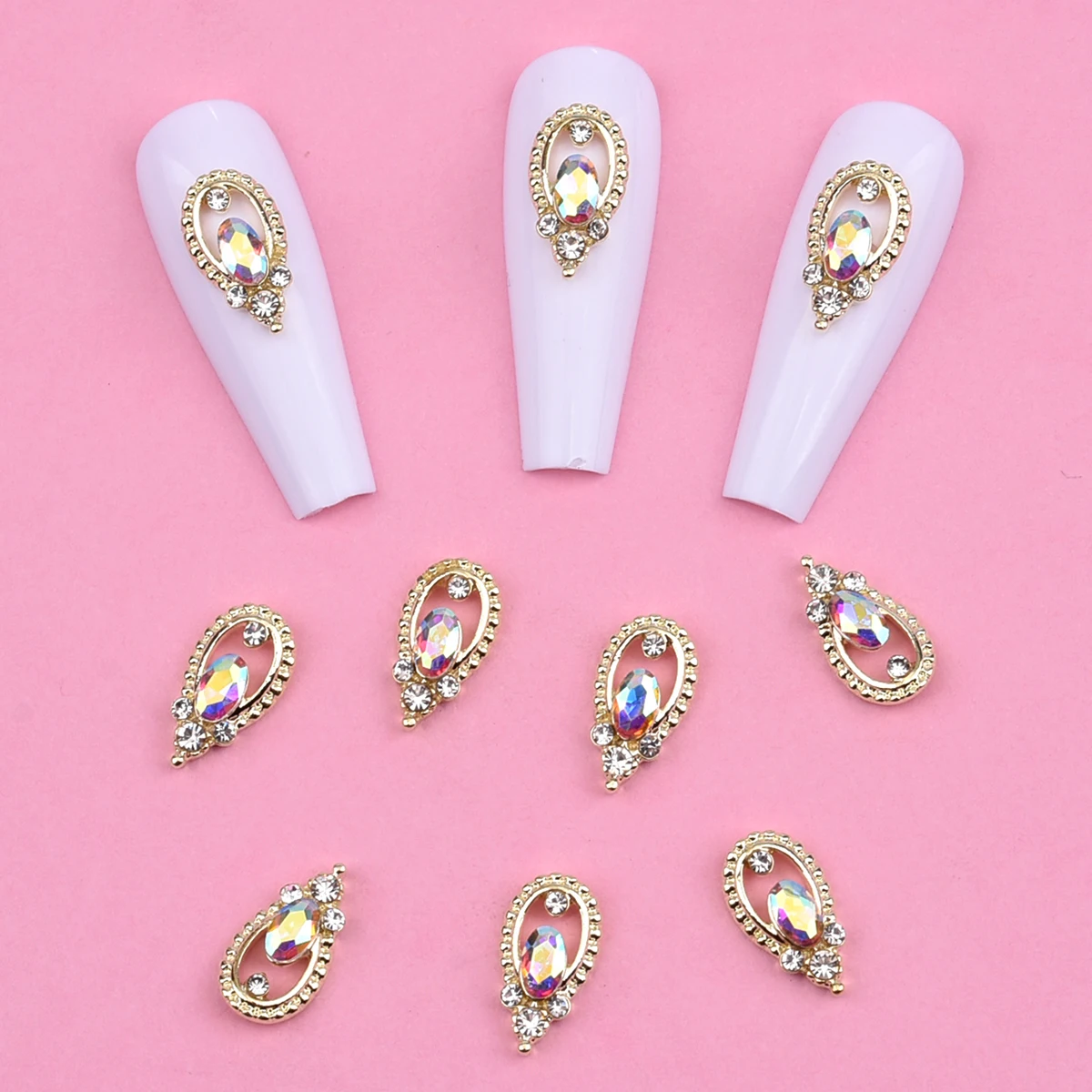 10pcs New Designs Gold Crusehd Metal Nail Decoration Rhinestones Charms Crystal Gems  Jewelry  for Nail Art Decoration NJ23911-2