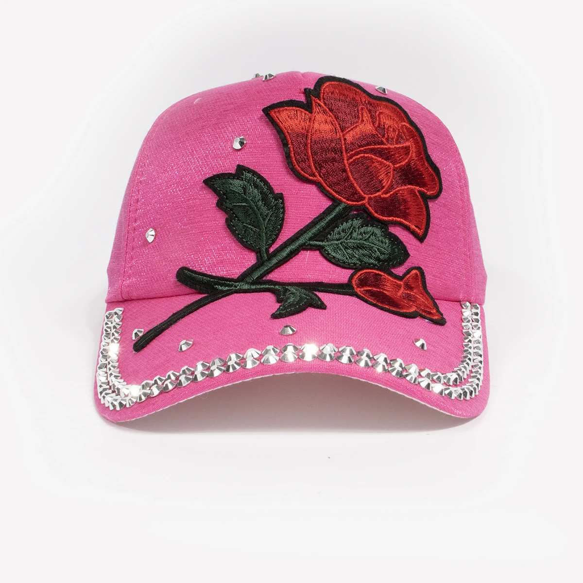 Damen Vintage Baseballkappe mit Großer Rosen-Dekoration Strass-Verzierung Modische Mütze Elegante Rosenblüten-Krone Kopfbedeckung Caps – Detail 9