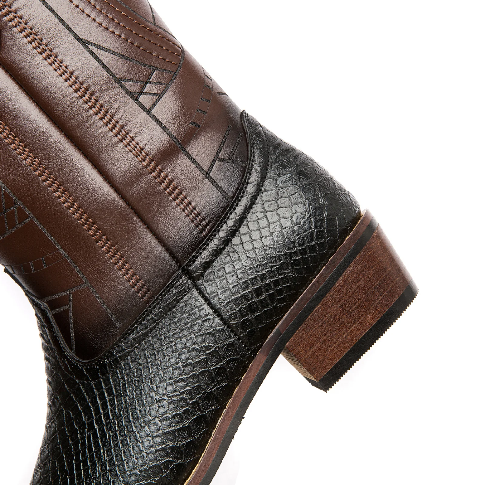 Mannen Cowboylaarzen Slangpatroon Reliëf Geborduurde Laarzen Ridderlaarzen Houten Hakzool Halloween Kostuum Schoenen