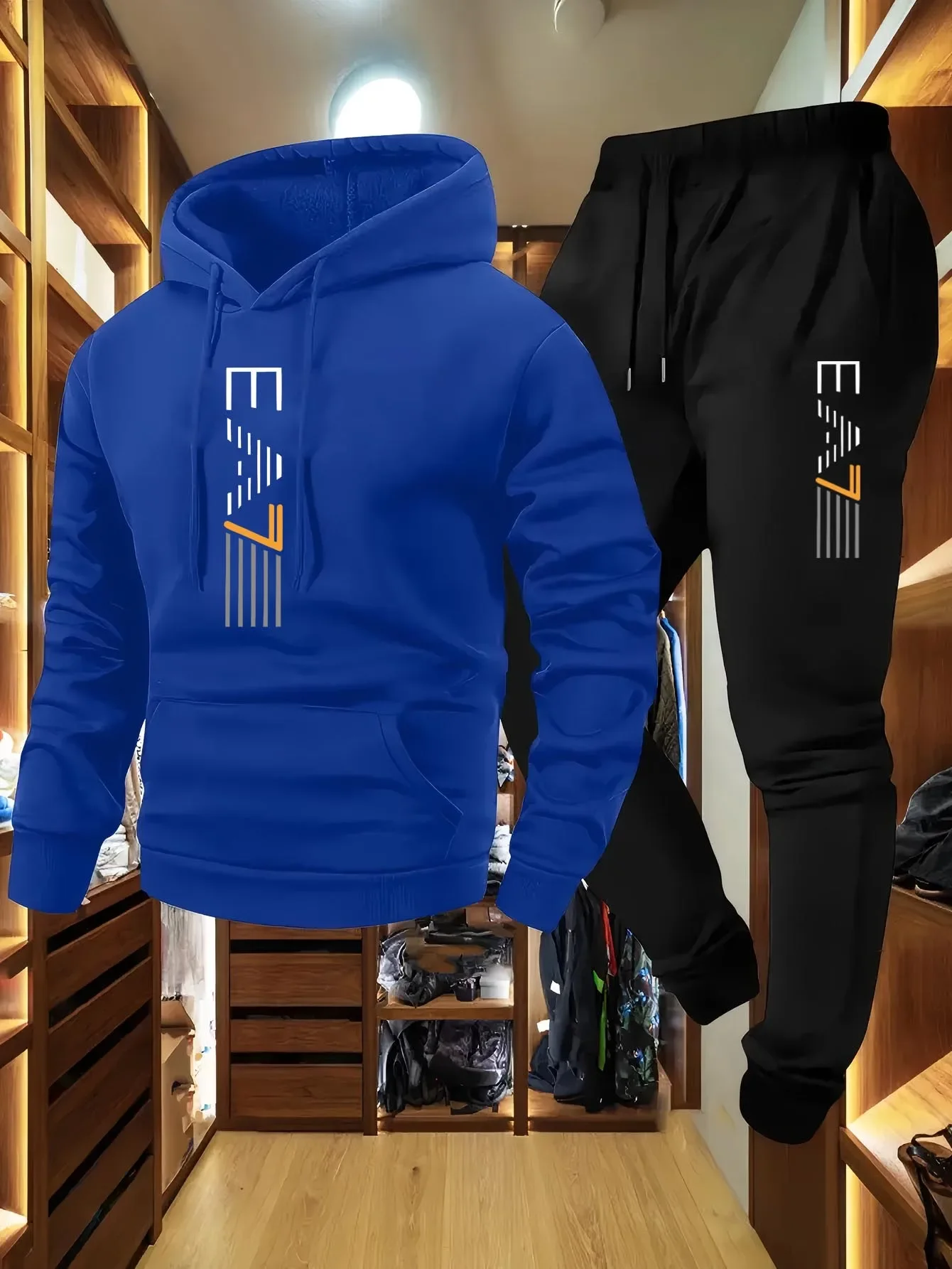 Minimalist Solid Hoodie Tracksuit Stylish Front Print Elastic Cuff Joggers Comfort Knit All Occasion Daily Sportswear