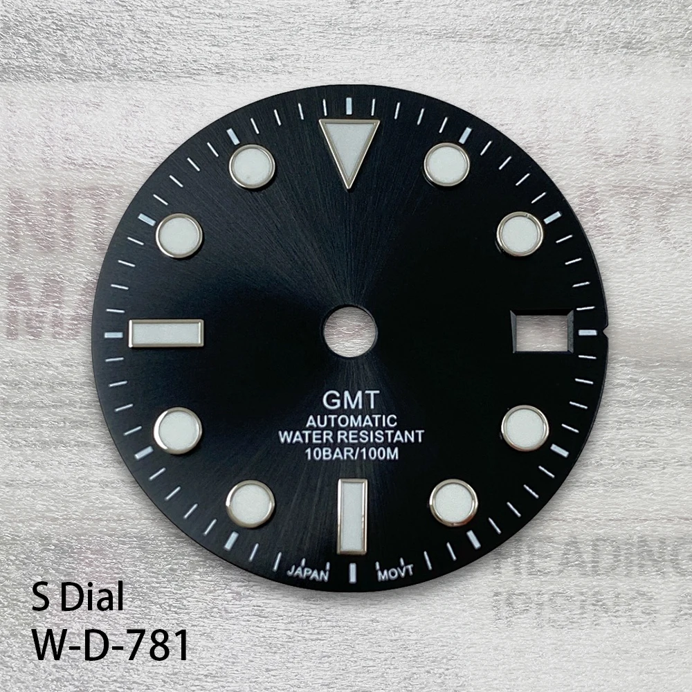29mm S Logo GMT Dial Fit NH34 Movement Green Luminous Sunray Black Dial Watch Modification Accessories