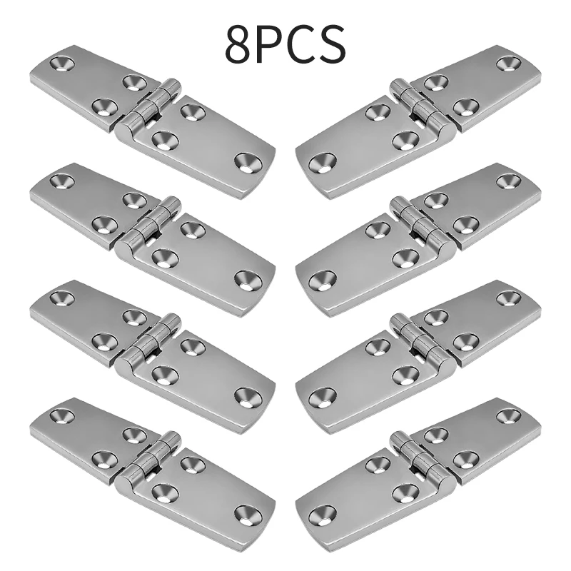 Aço inoxidável fundido porta cinta dobradiça, 6 furos, polimento espelho, barco marinho Hardware peças, 38x10mm, 8pcs