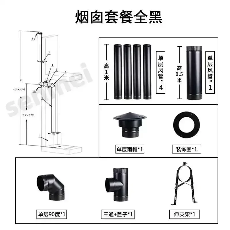 European style steel plate true fire fireplace, burning wood, firewood, heating stove, burning homestays, villas, rural