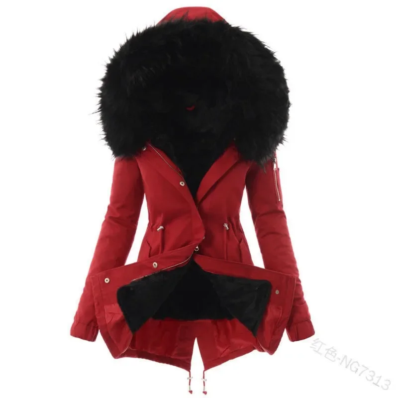 Fashion Women Winter Keep Warm Faux Fur Hooded Coat Casual Long Sleeve Winter Warm Thickening Fur Liner Jacket Outwear