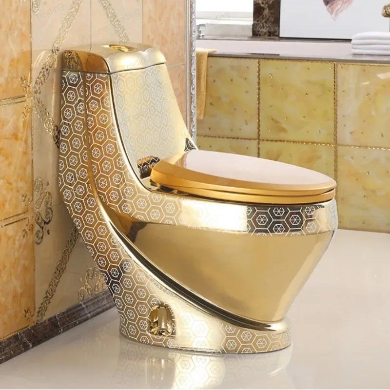 

Modern one-piece gold ceramic toilet floor installation easy to clean smooth surface slender bowl double flush including