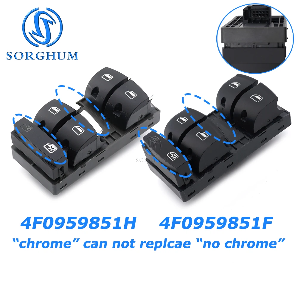 4F0959851H 4F0959851F 4F0959851J 4F0959851G For Audi A3 8p S3 A6 S6 RS6 Q7 Car Chrome Power Window Control Switch 10 Pins Red