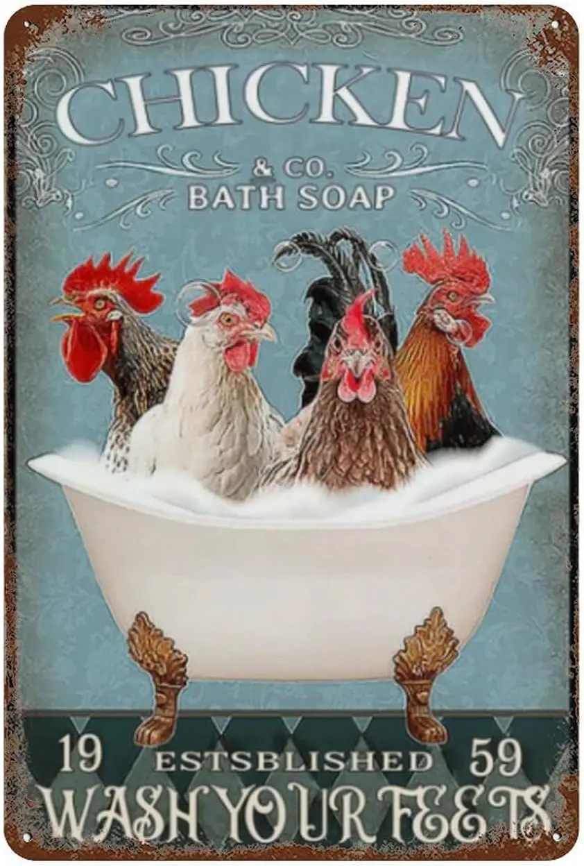 Metal Wall Art Decor Chicken & Co. Bath Soap Wash Your Feets Tin Sign For Bedroom Restaurant Club Bar-Perfect Poster Or Gift