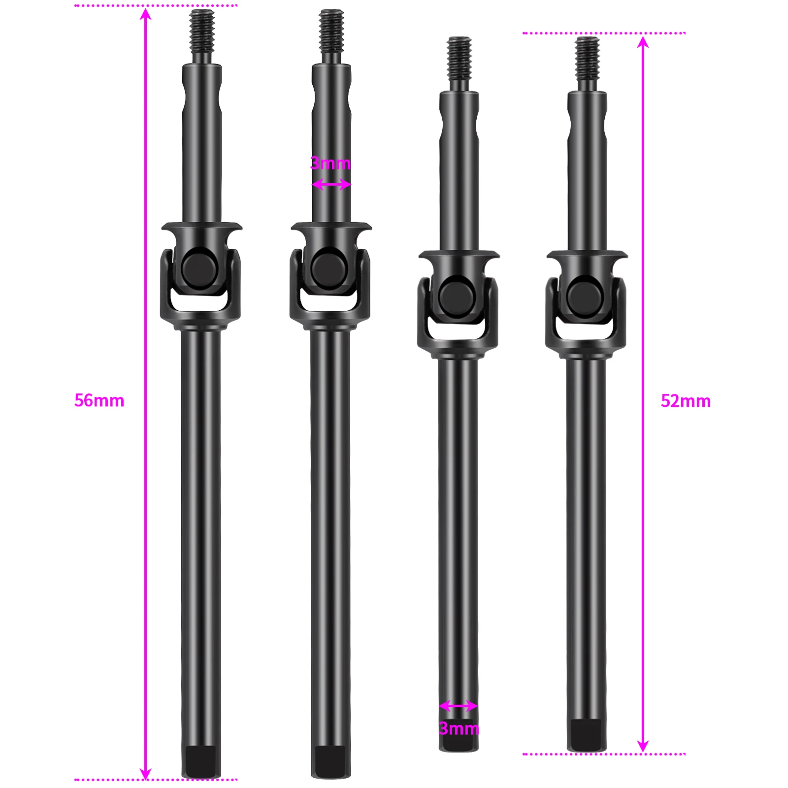 AXSPEED 1Pair Steel Front Rear Drive Shaft Extended CVD 52/56mm for 1/24 RC Crawler Car Axial SCX24 All Series Upgraded Parts