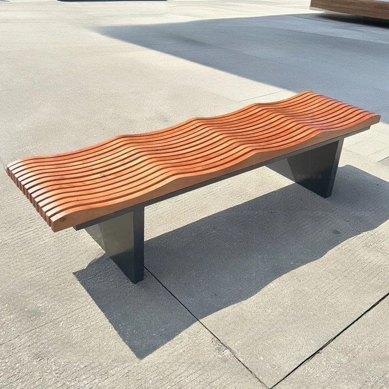 Outdoor park chair Stainless steel seat Shopping mall square Community garden courtyard leisure bench Solid wood finished seat