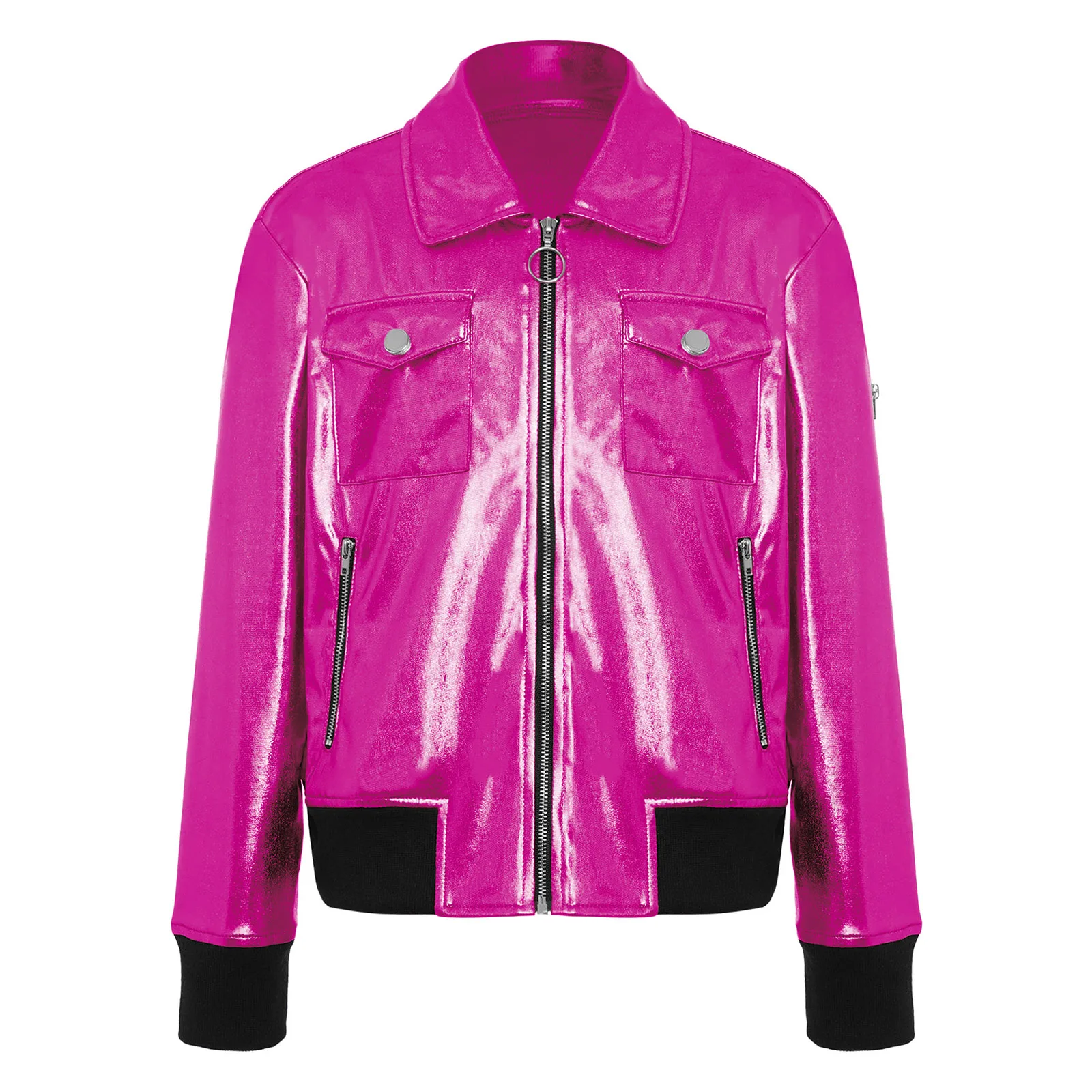 

Детская куртка-бомбер для танцев в стиле металлик, джаз, хип-хоп, пальто на молнии с длинными рукавами, верхняя одежда с карманами, уличная одежда для школьных шоу