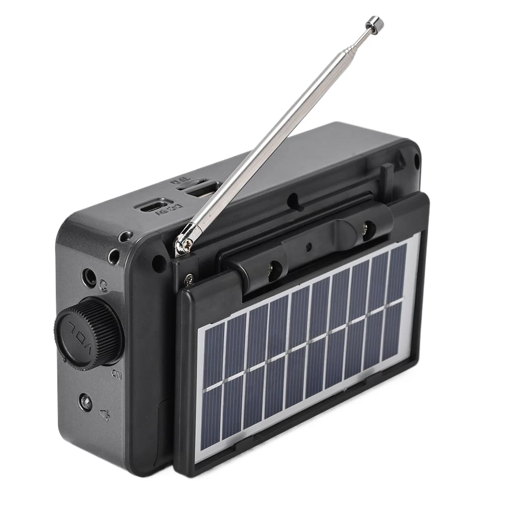 مشغل موسيقى MP3 يعمل بالطاقة الشمسية يدعم بطاقة TF ومحرك USB وراديو محمول مع شاشة عرض LED للمنزل في الهواء الطلق