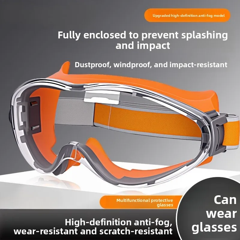 Fully Enclosed Industrial Safety Goggles Anti Splash Dust Anti Fog Fit Over Glasses For Cutting Sand Wind Protection