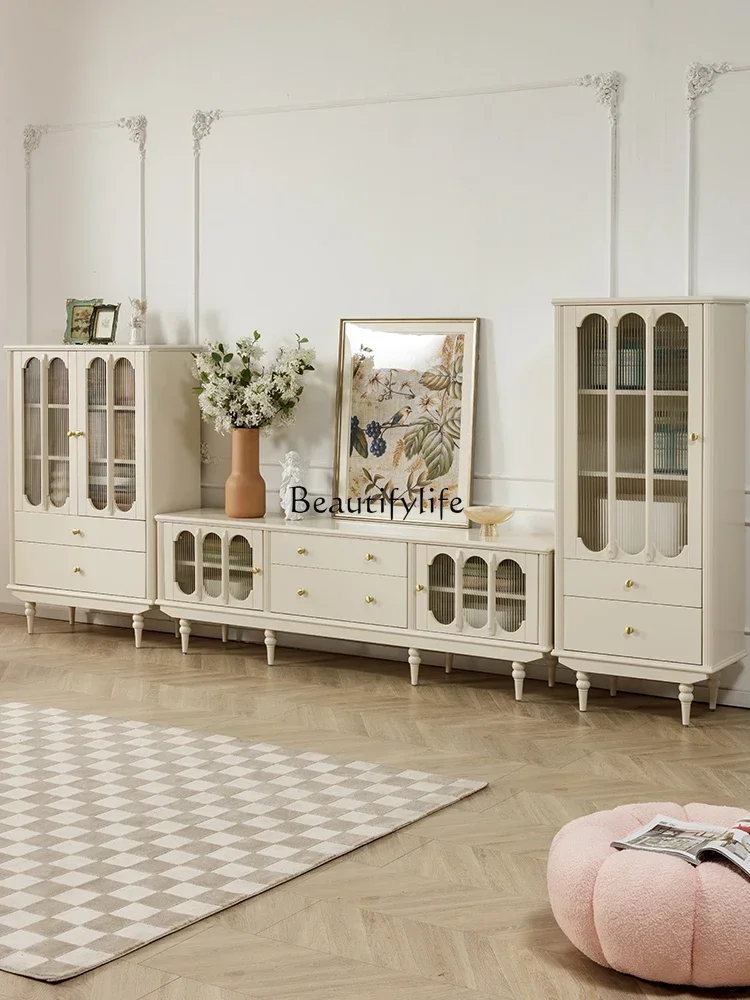 1L 프렌치 크림 스타일 단일 도어 와인 캐비닛 올 솔리드 우드 아메리칸 사이드 캐비닛 거실 가구