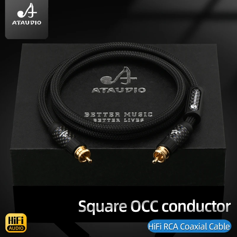 ATAUDIO Square OCC Conductor HiFi RCA Coaxial Audio Cable for DVD Player Amplifier Hi-end RCA Male to Male Cord
