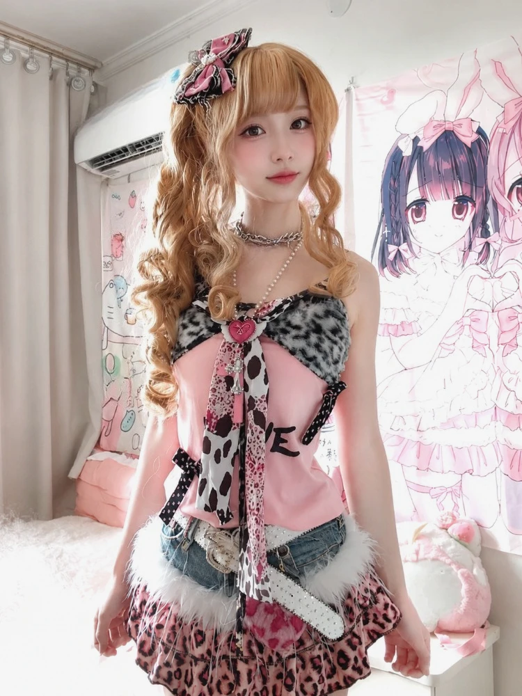 American Vintage Punk Gothic Leopard Print 2 Piece Suits Women Subculture Piano Top + Skirt Retro Harajuku Y2k Casual Outfits - view 2