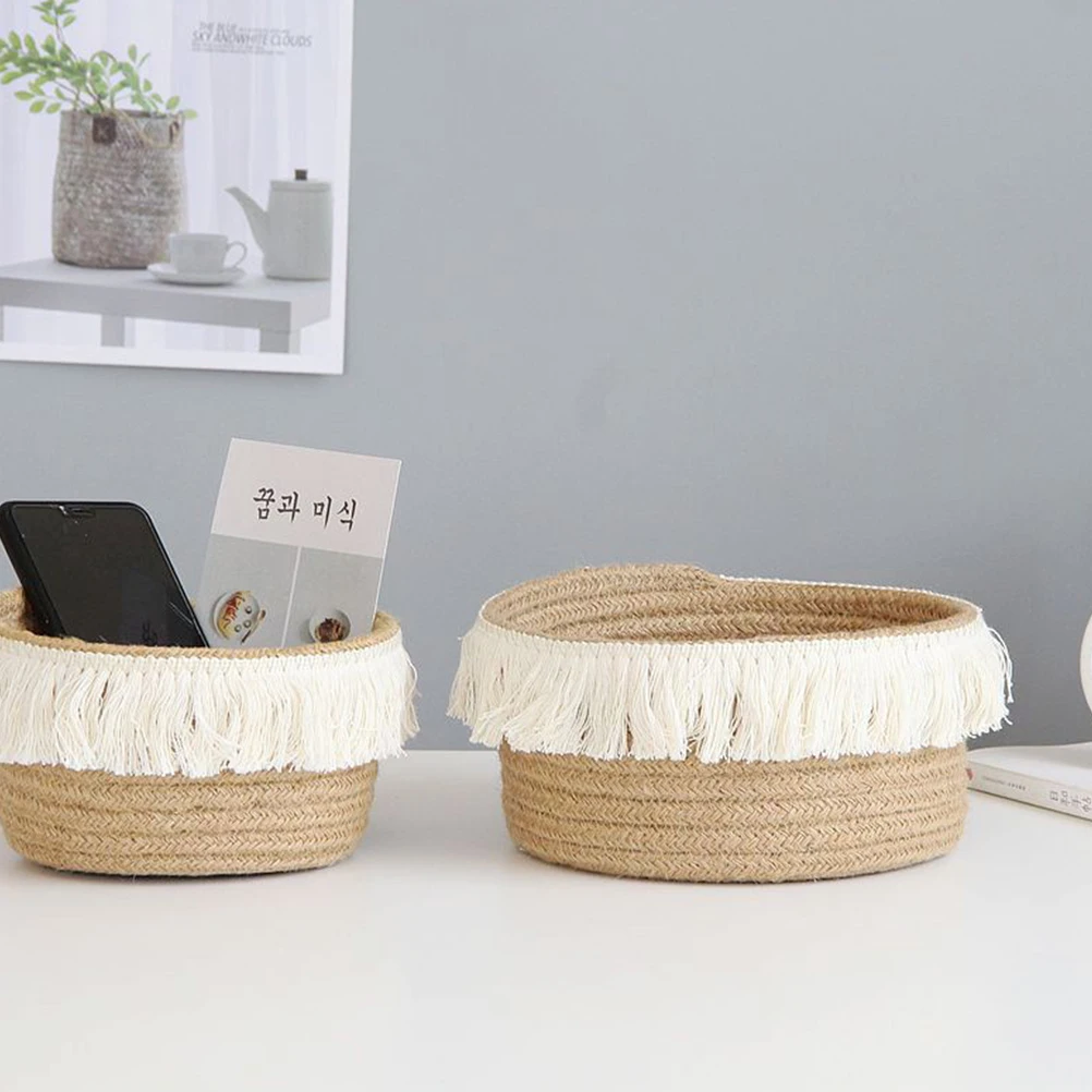 

Storage Basket Jute Woven Baskets for Washing Desktop Sundries Knitting Grocery