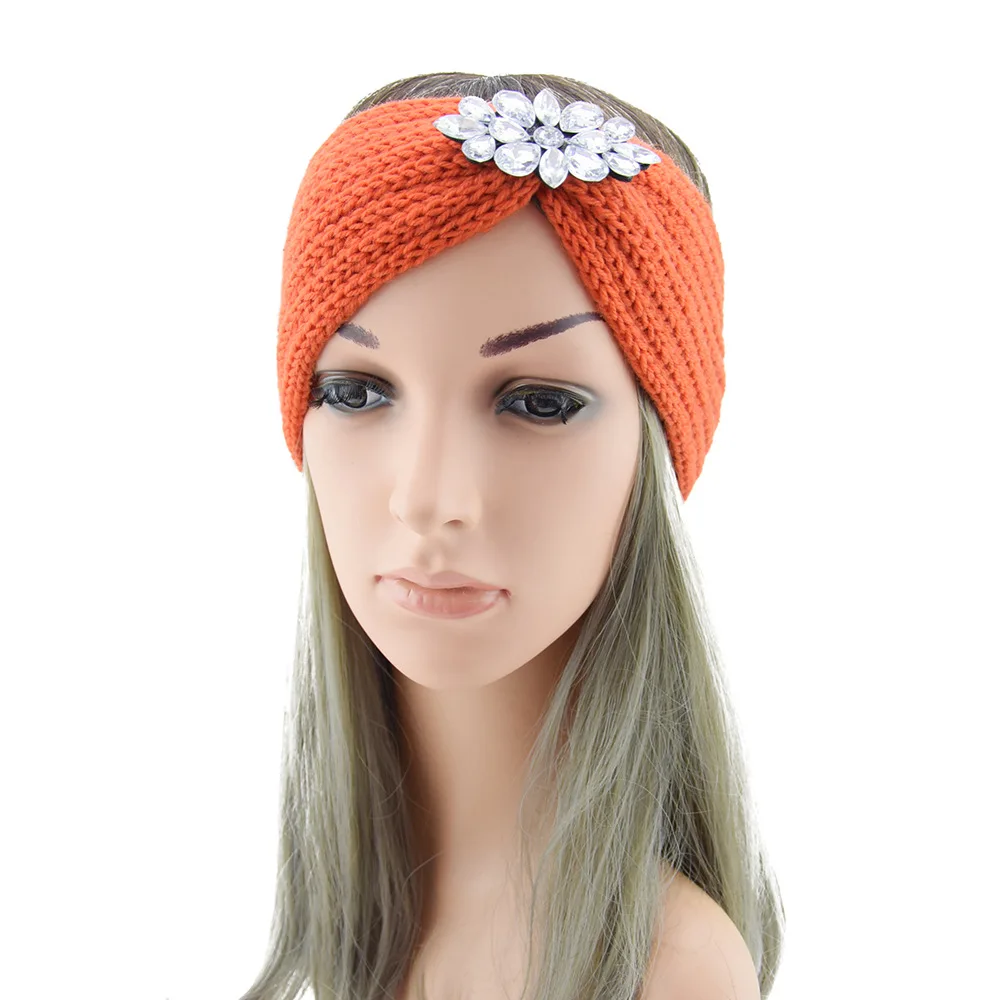 Diamant-Stirnband, elastisch, Ohrwärmer, gestrickt, Kreuz-Headwrap, Turban, breite Krempe, Kopfbedeckung für Frauen und Mädchen, Wintermode, Haar-Accessoires – Detail 6