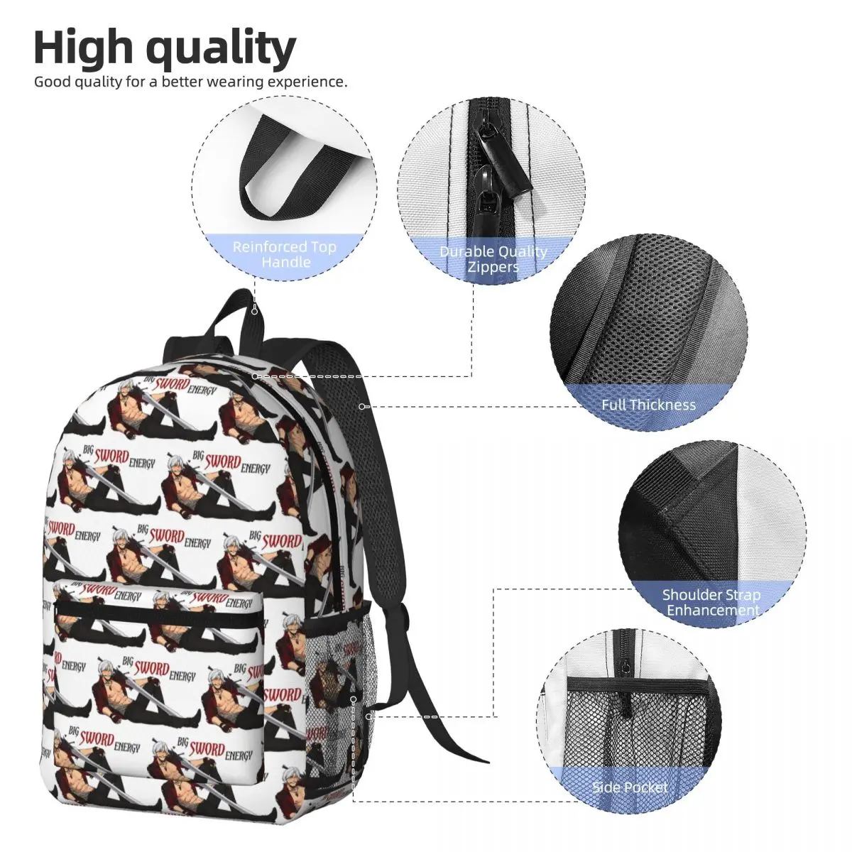 Devil May Cry Big Sword Energy Backpack Daypack Large Capacity Boys Girls BookBag School Bag Shoulder Bags for Men Women