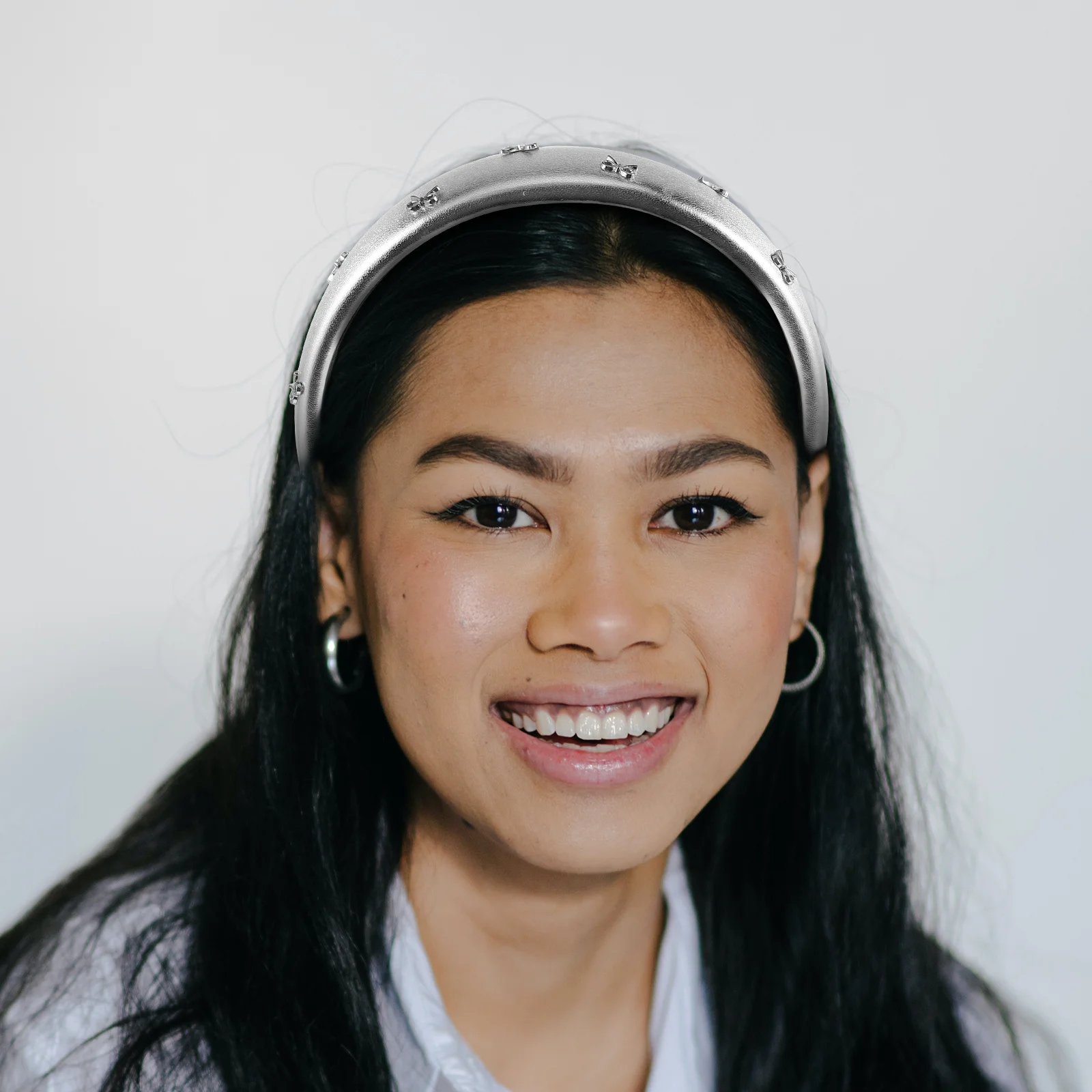 

Silver PU Sponge Headbands Women's Non Slip Padded Hair Hoop for Daily Wear Makeup Bath Face Washing Elegant Wide Brim Fashion