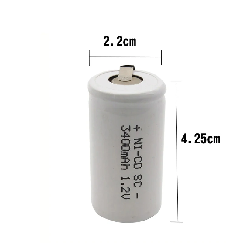 1.2V 3400mah SC NI-CD akumulator 22420 Sub C Cell z zaczepy spawalnicze do wiertarki elektrycznej śrubokręt