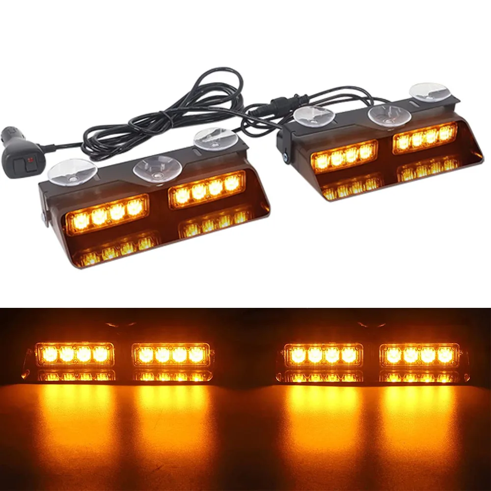

2 in 1 Amber White Signal Lamps Flash Dash Emergency Dash Strobe Lights Windshield Interior Warning Flashing Lights 12V