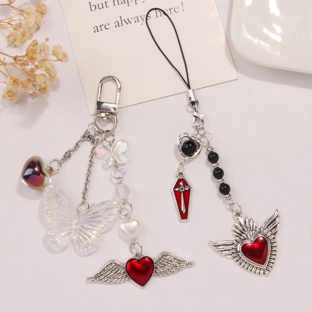Butterfly Y2K Phone Chain Love Phone Charm Mobile Phone Strap Key Cord Gothic Style Mobile Keychain Lanyard Jewelry Gift