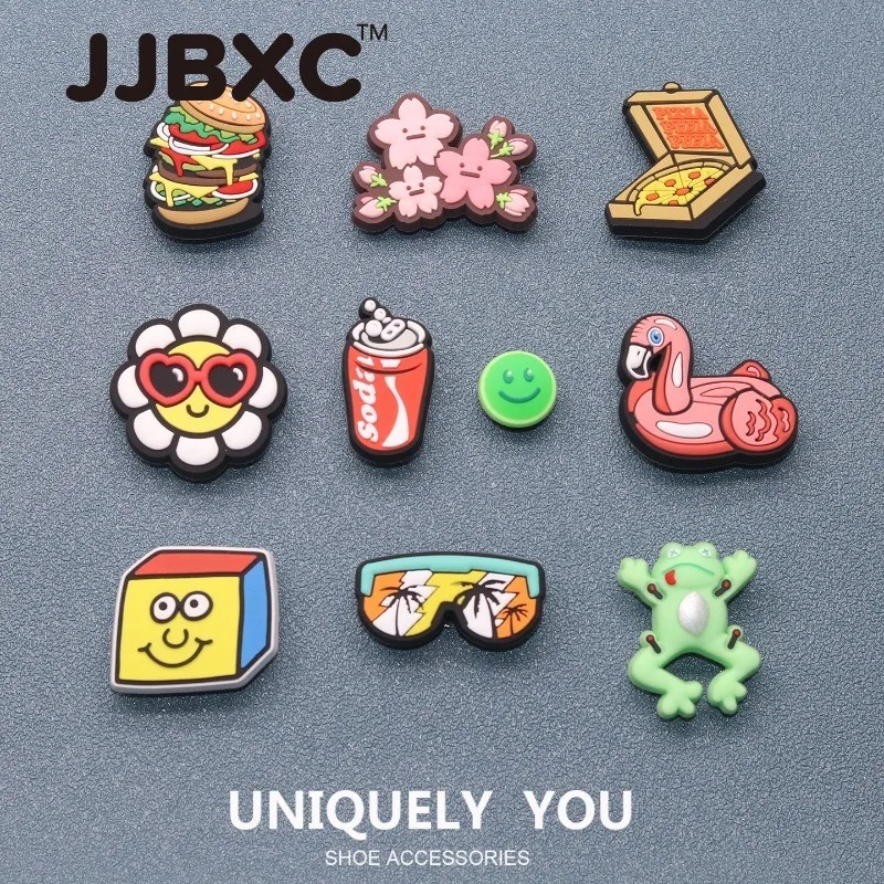 JJBXC CHARM Shoe Buckle cross Shoe Accessories Cartoon Burger Pizza Sunflower DIY Fashion Shoes Accessories