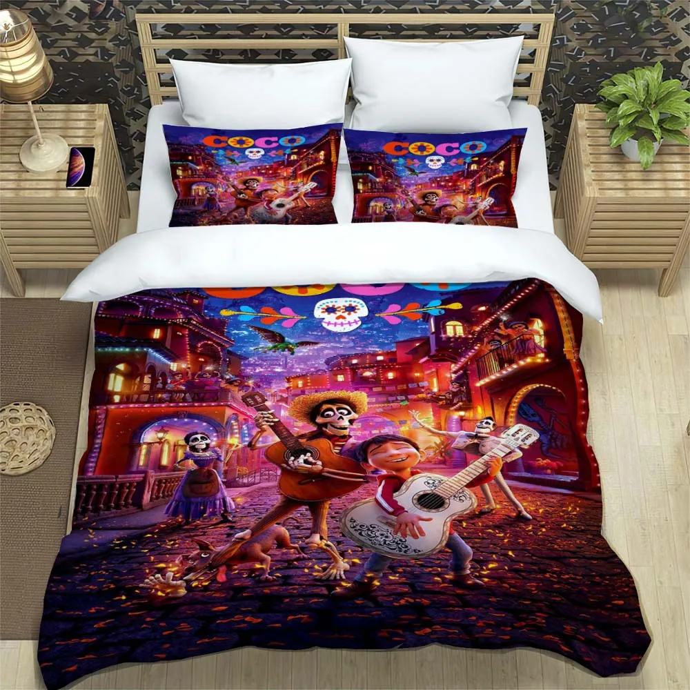 Disney Coco Miguel Quilt Cover Pillowcase Bedding Three Piece Set Multi Size Comforter Set Bedding Sets Single Full Queen King